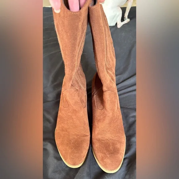 Suede Western Block Heel Boots - Brown Women’s Size 11 Cowgirl Western - Picture 7 of 12